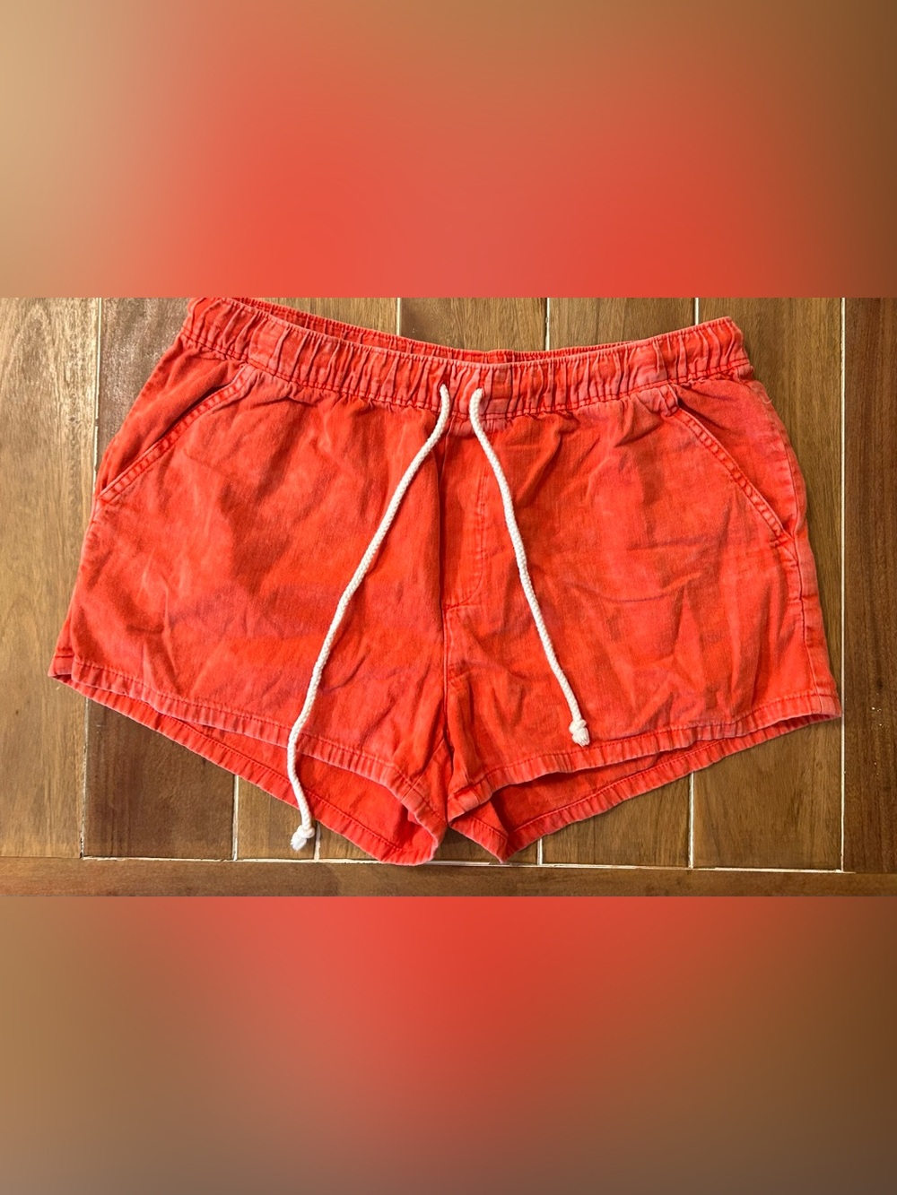 Aerie‎ Womens Red Elastic Waist Drawstring Shorts Size Medium Pocket Casual